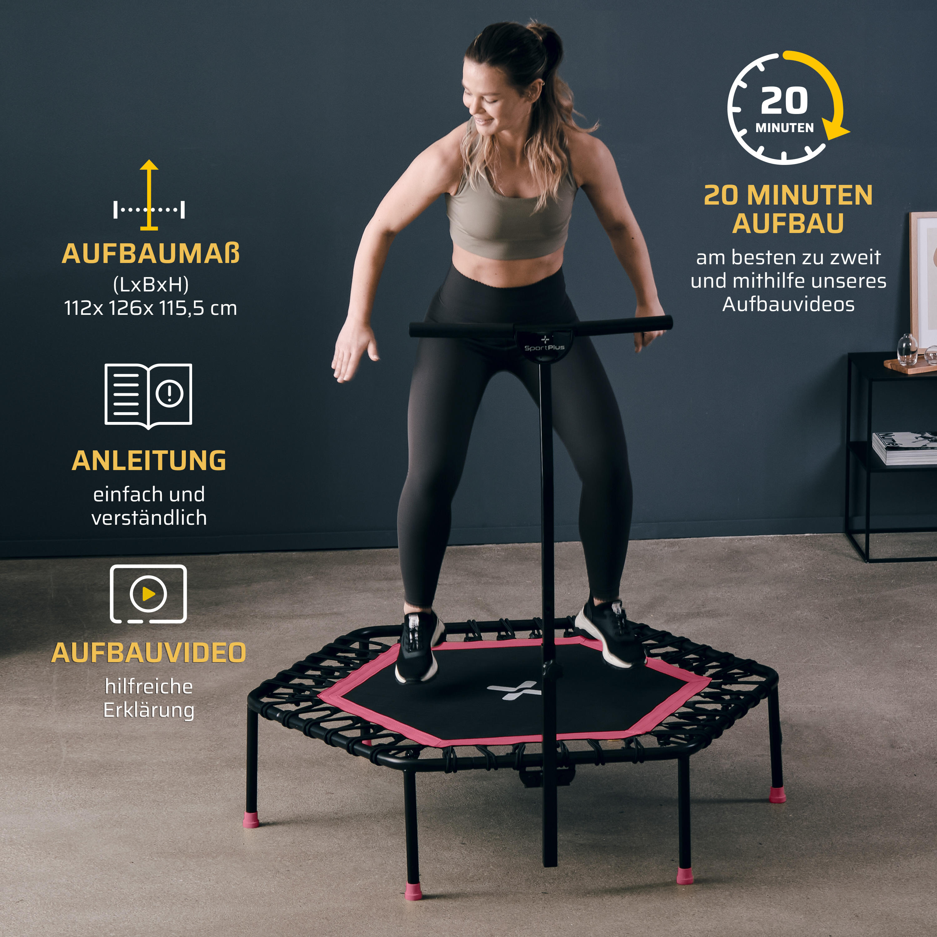 Trampoline de fitness SportPlus avec barre de maintien 6/7