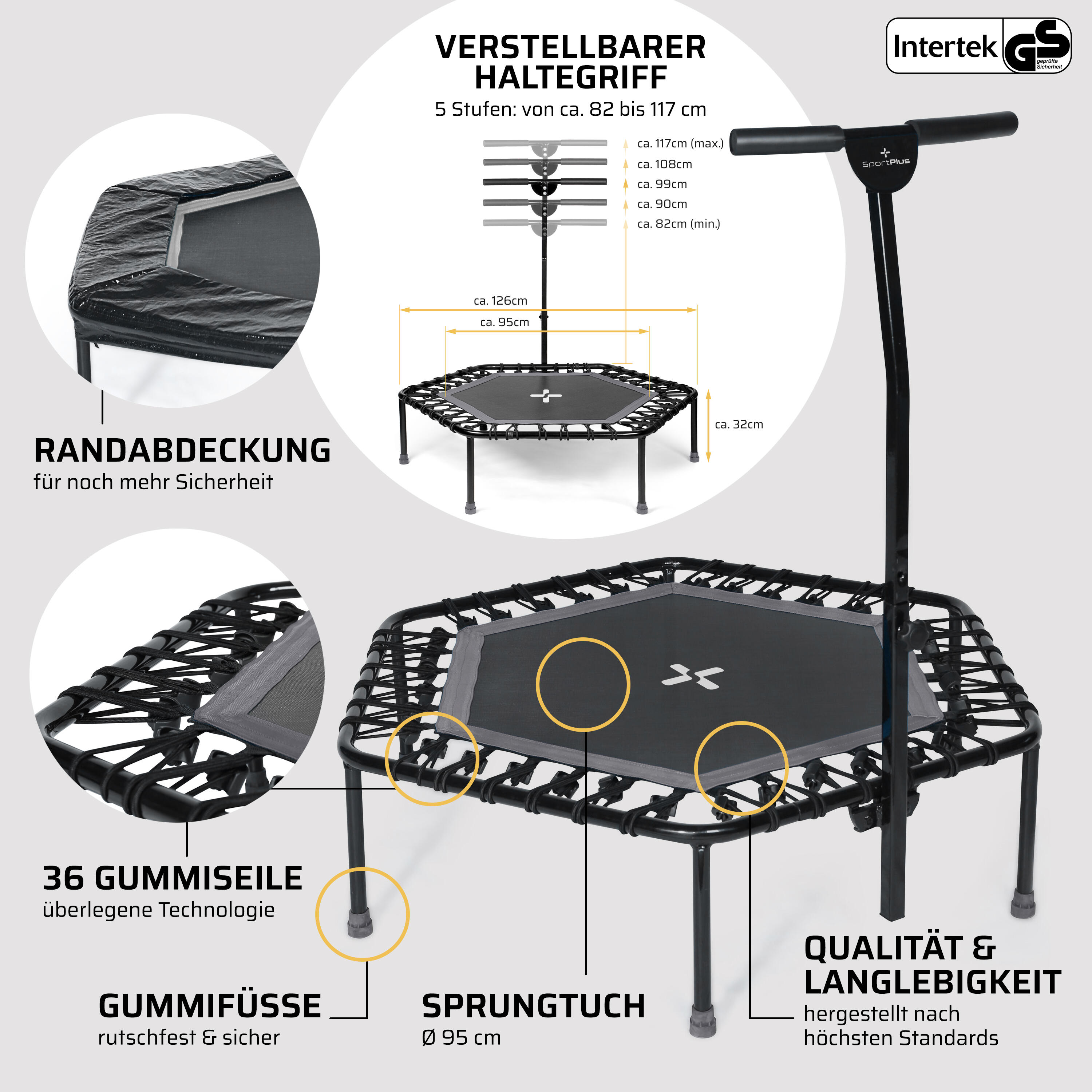 Trampoline de fitness SportPlus avec barre de maintien, jusqu’à 100 kg 3/7