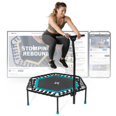 SportPlus Fitness Trampolin mit Haltestange. leise & gelenkschonend. Petrol
