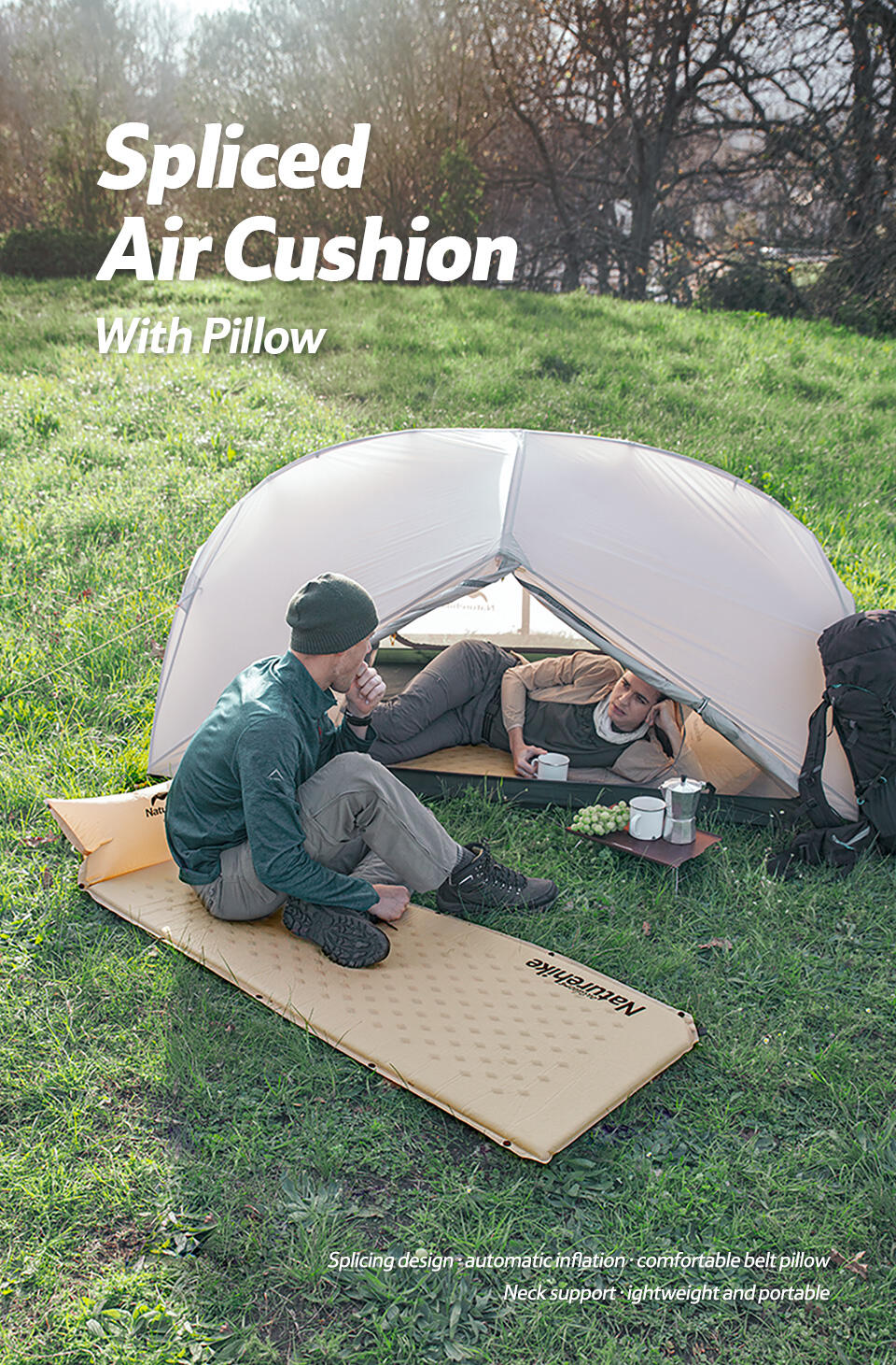 Q002 1 Person Automatic Camping Mattress With Pillow - Blue