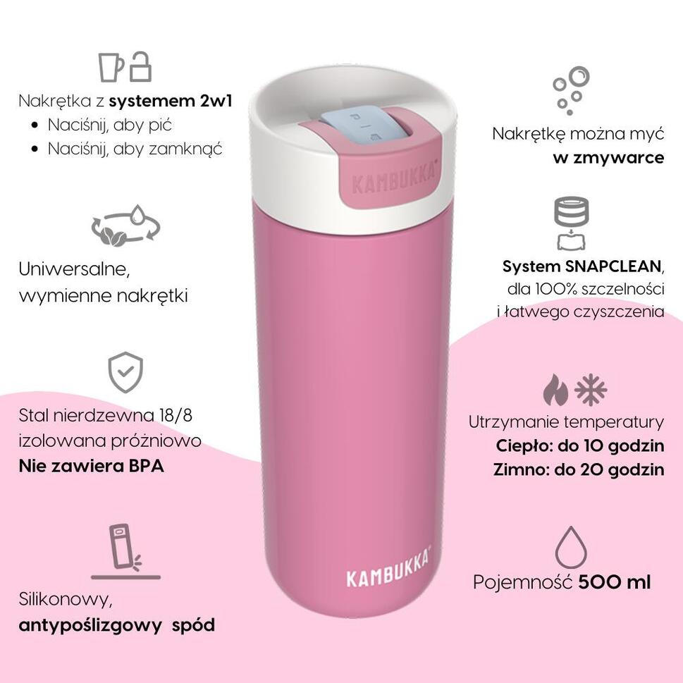 Kubek termiczny na kawe Kambukka Olympus 500ml - Macaron Pink
