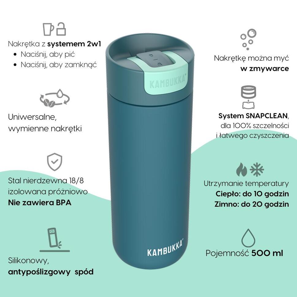 Termos samochodowy kubek termiczny Kambukka Olympus 500ml - Peacock Blue