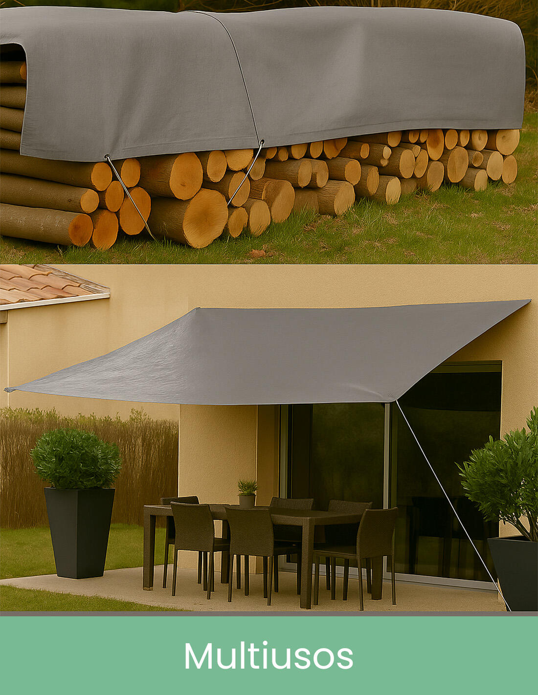 JARDIN202 Toldo Reforzado Impermeable | Lona Multi JARDIN202 Gris 2X3M.