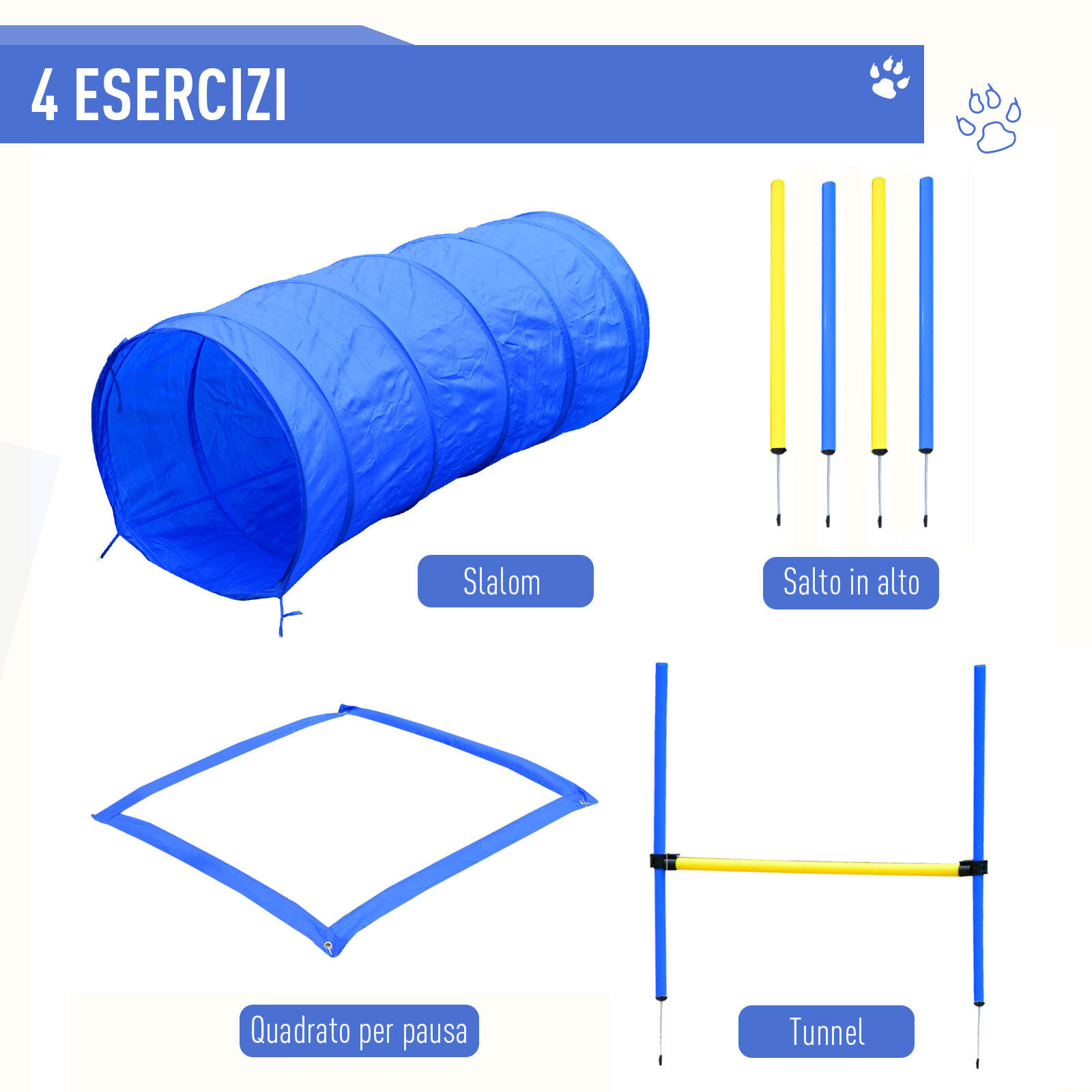 PawHut Set Agility Dog per Addestramento Cani con Slalom, Tunnel e Ostacolo 4/6