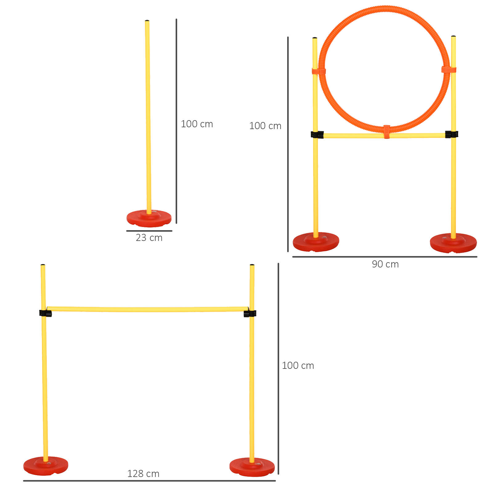 PawHut Set Agility Dog, Anello regolabile, Giallo e Rosso 3/5