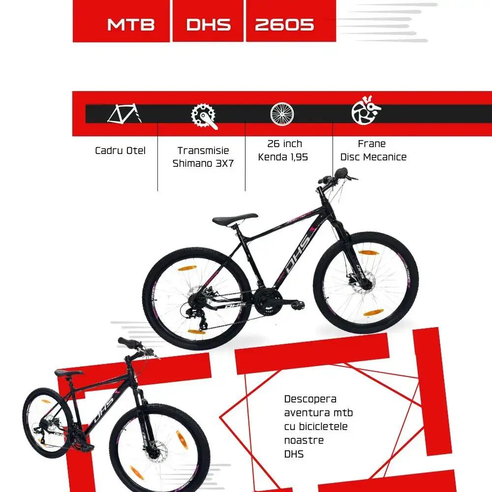 DHS 2605 MTB kerékpár – 26 hüvelyk, M méret, fekete/lila 3/7