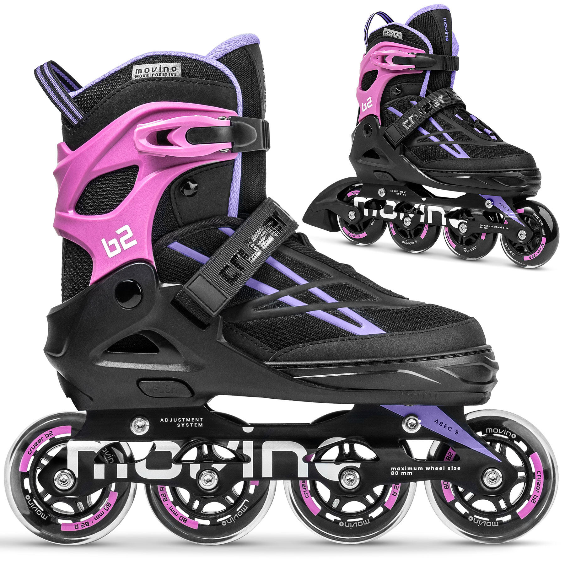 Movino - Patins À Roulettes Alignées Réglables Pour Enfants Movino Cruzer B2 -pp - Rollers En Ligne - Noir|rose|violet - Decathlon
