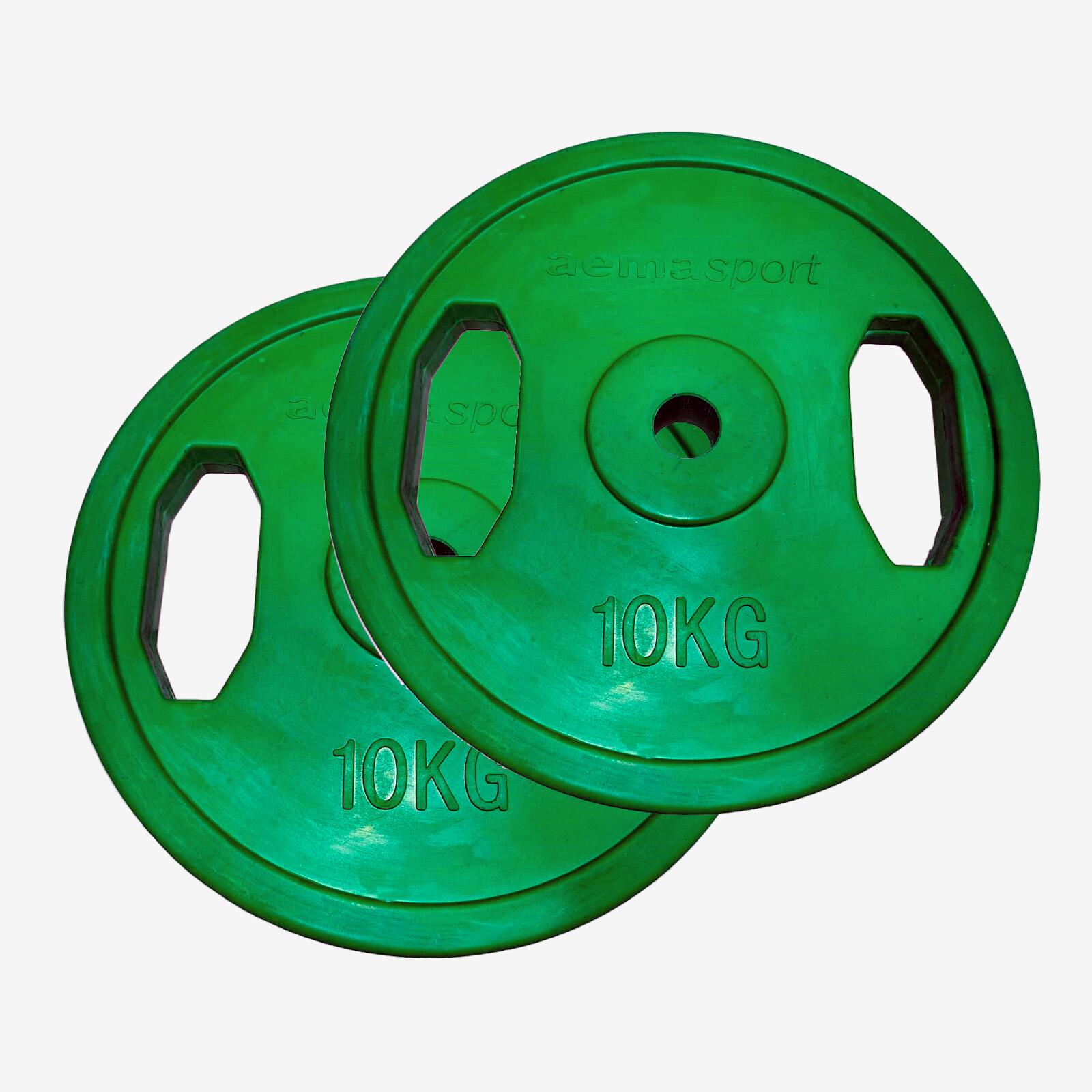 2 Discos de Pesas 10 kg 28 mm de 2 agarres Hierro con Recubrimiento de Caucho 3/3