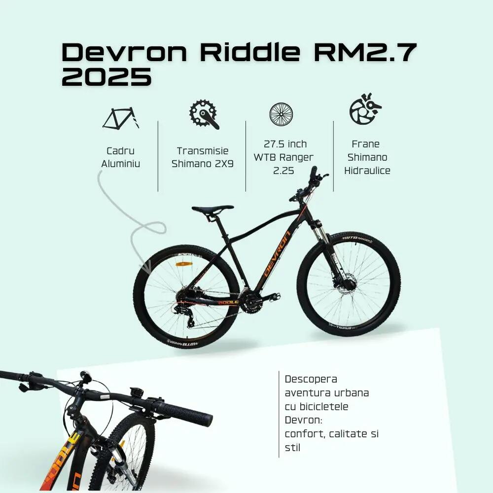 Bicicleta Devron Riddle RM2.7 2025 - 27.5 Inch, M, Negru 3/4