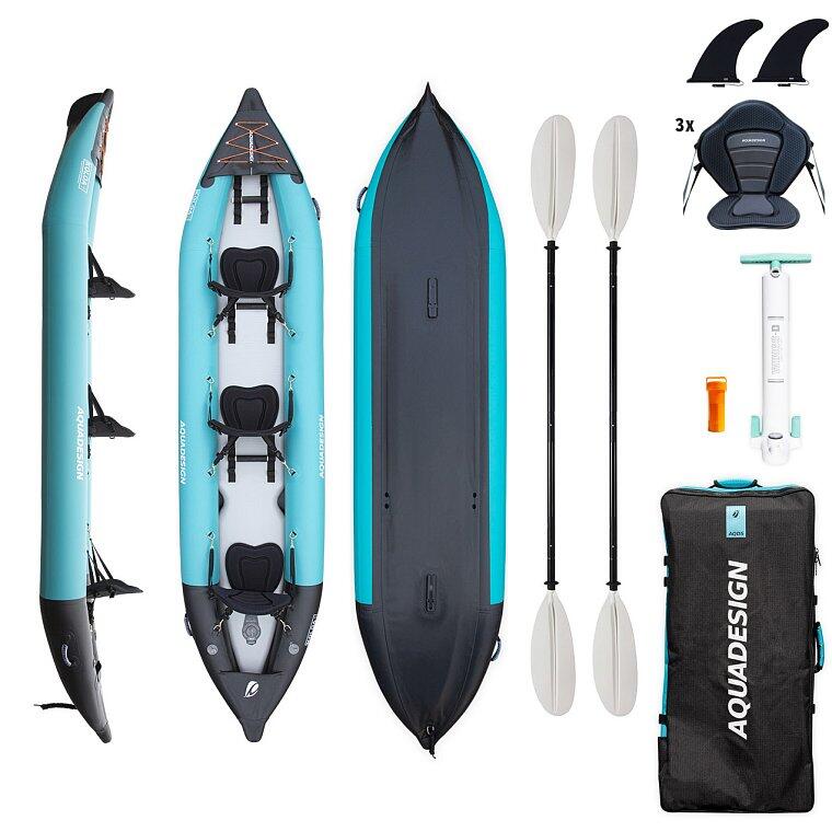 Kajak pompowany AQUADESIGN KOLOA 400 3-osobowy z pompką i 2 wiosłami