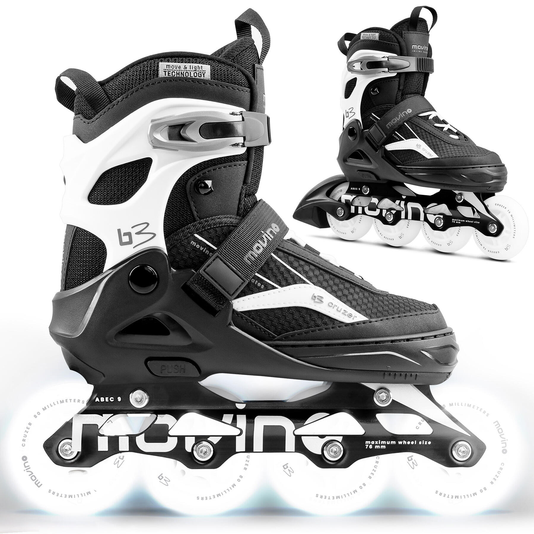 Movino - Patins À Roulettes Réglables Fitness Pour Enfants Movino Cruzer B3 - Rollers En Ligne - Blanc|noir - Decathlon