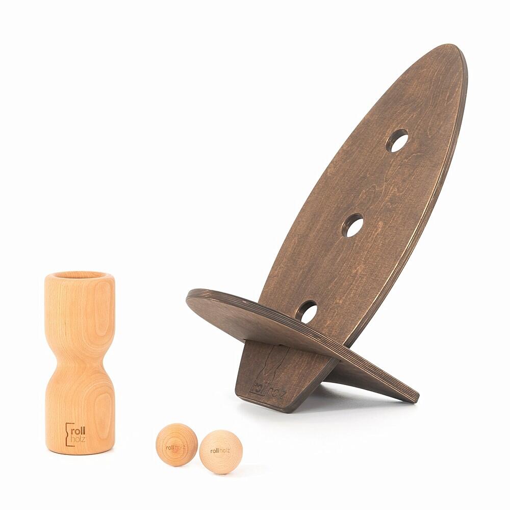 ROLLHOLZ Balance Board Set klein Buche dunkeles Brett Handmade in Germany - ROLLHOLZ