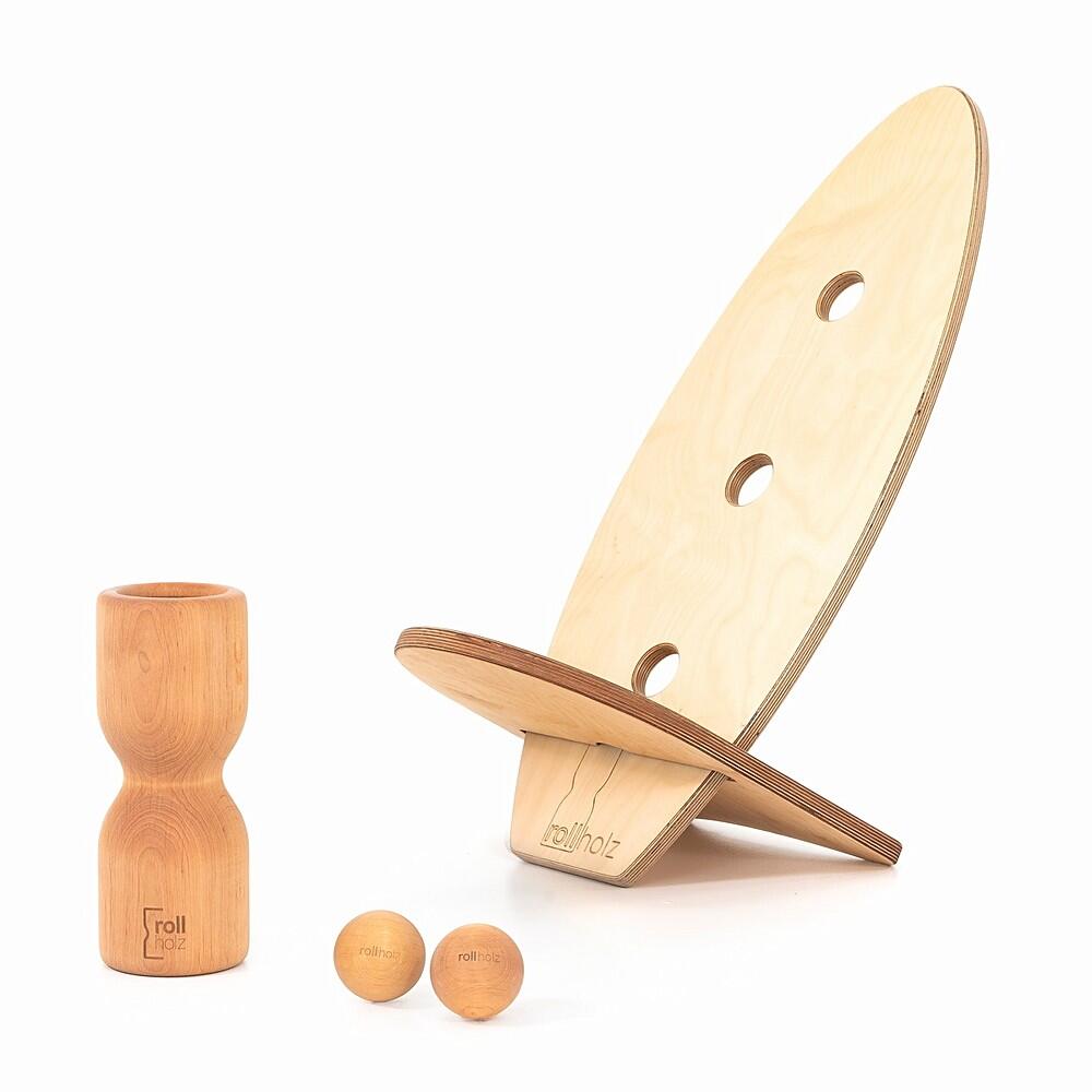 ROLLHOLZ Balance Board Set klein Erle helles Brett Handmade in Germany - ROLLHOLZ