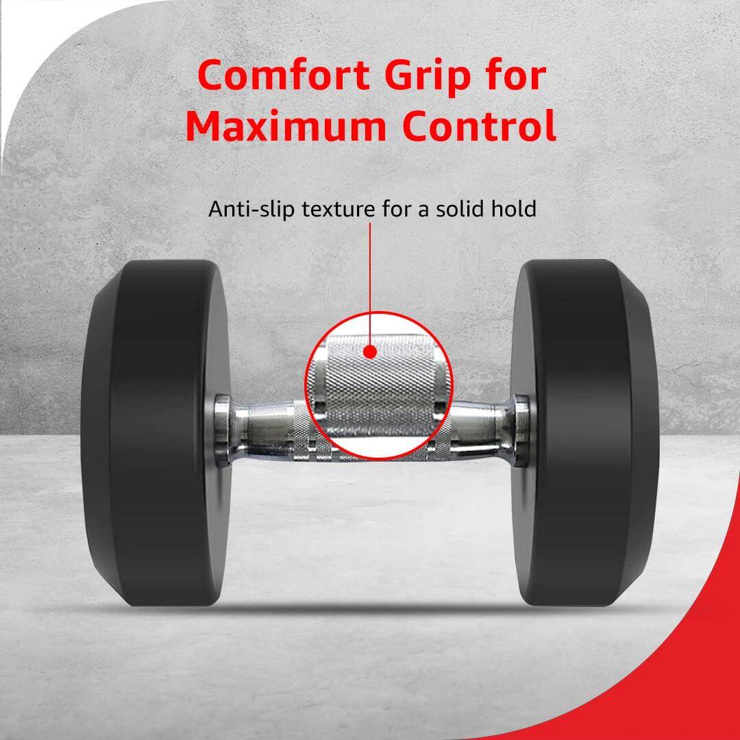 PowerMax Fitness Rubber Coated Round Dumbbells 17.5kg pair for home-gym use -  3