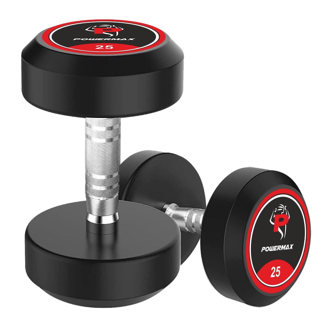 PowerMax Fitness Rubber Coated Round Dumbbells 25kg pair for home-gym use-image-7
