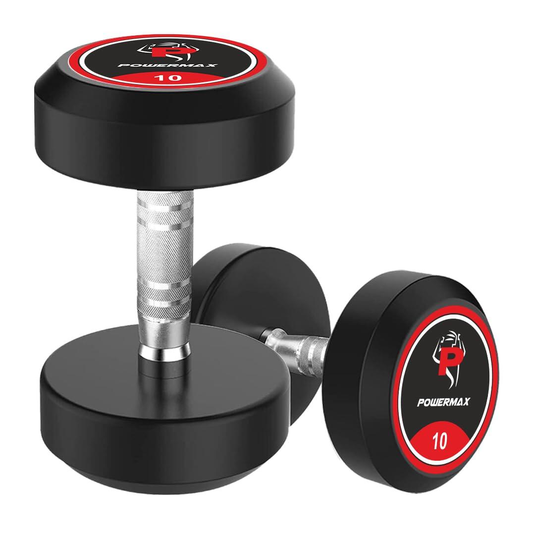 PowerMax Fitness Rubber Coated Round Dumbbells 10kg pair for home-gym use-picture-23
