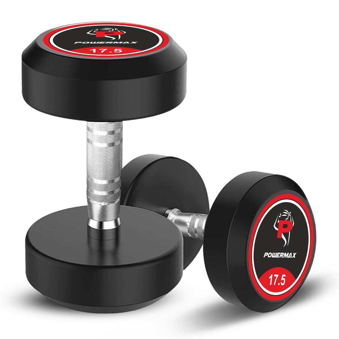 PowerMax Fitness Rubber Coated Round Dumbbells 17.5kg pair for home-gym use-image-3