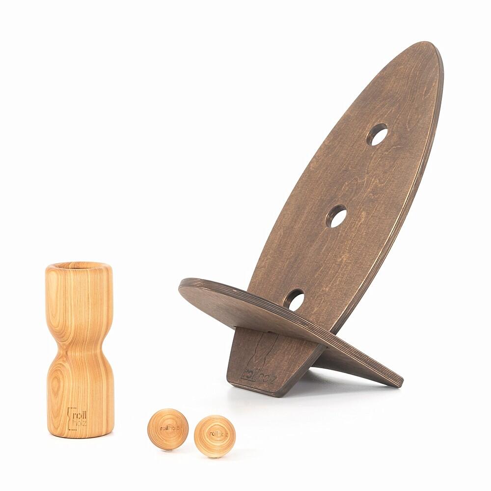 ROLLHOLZ Balance Board Set klein Esche dunkeles Brett Handmade in Germany - ROLLHOLZ