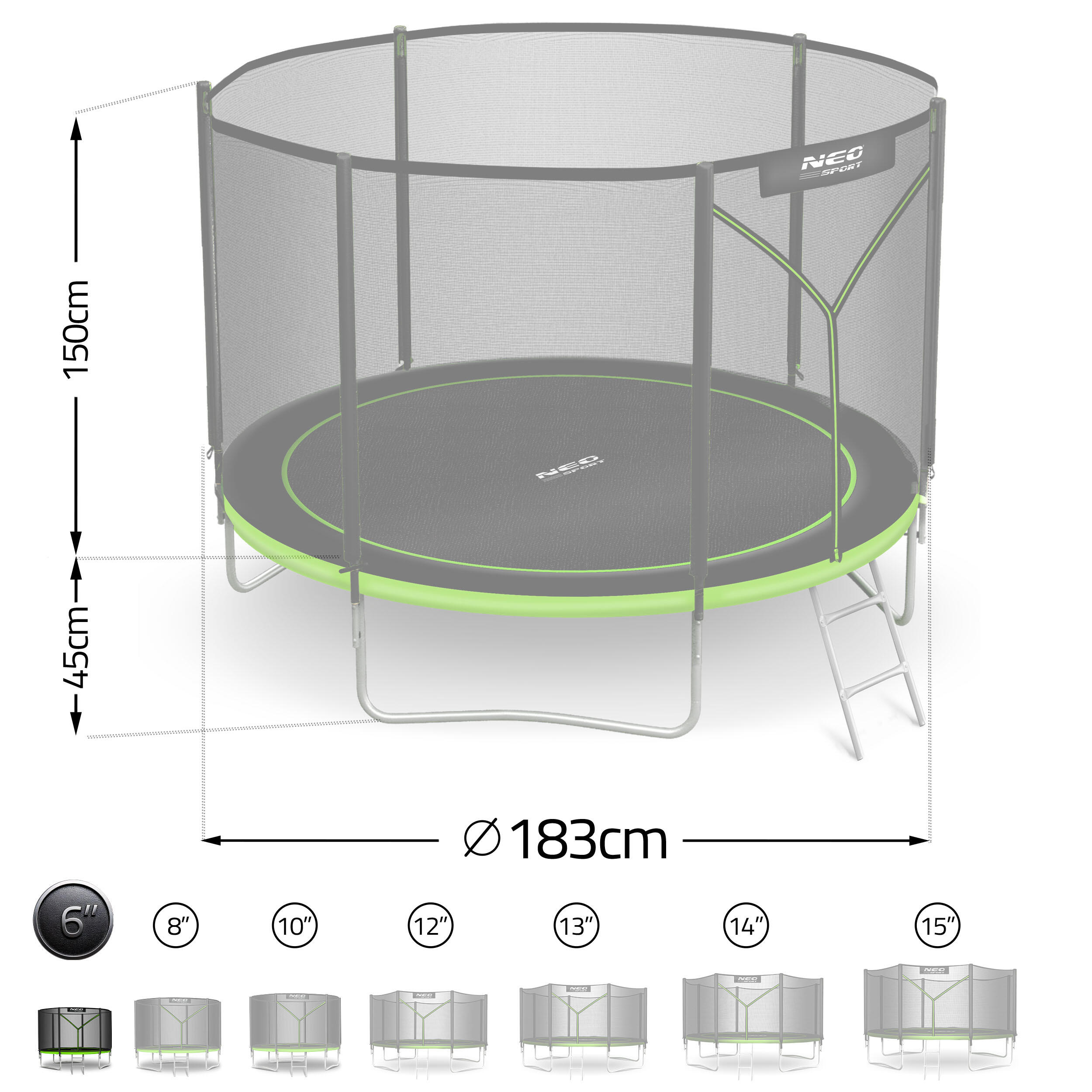 Trampolin Gartentrampolin Kindertrampolin Sicherheitsnetz Neo-Sport 183 cm 6FT 7/7