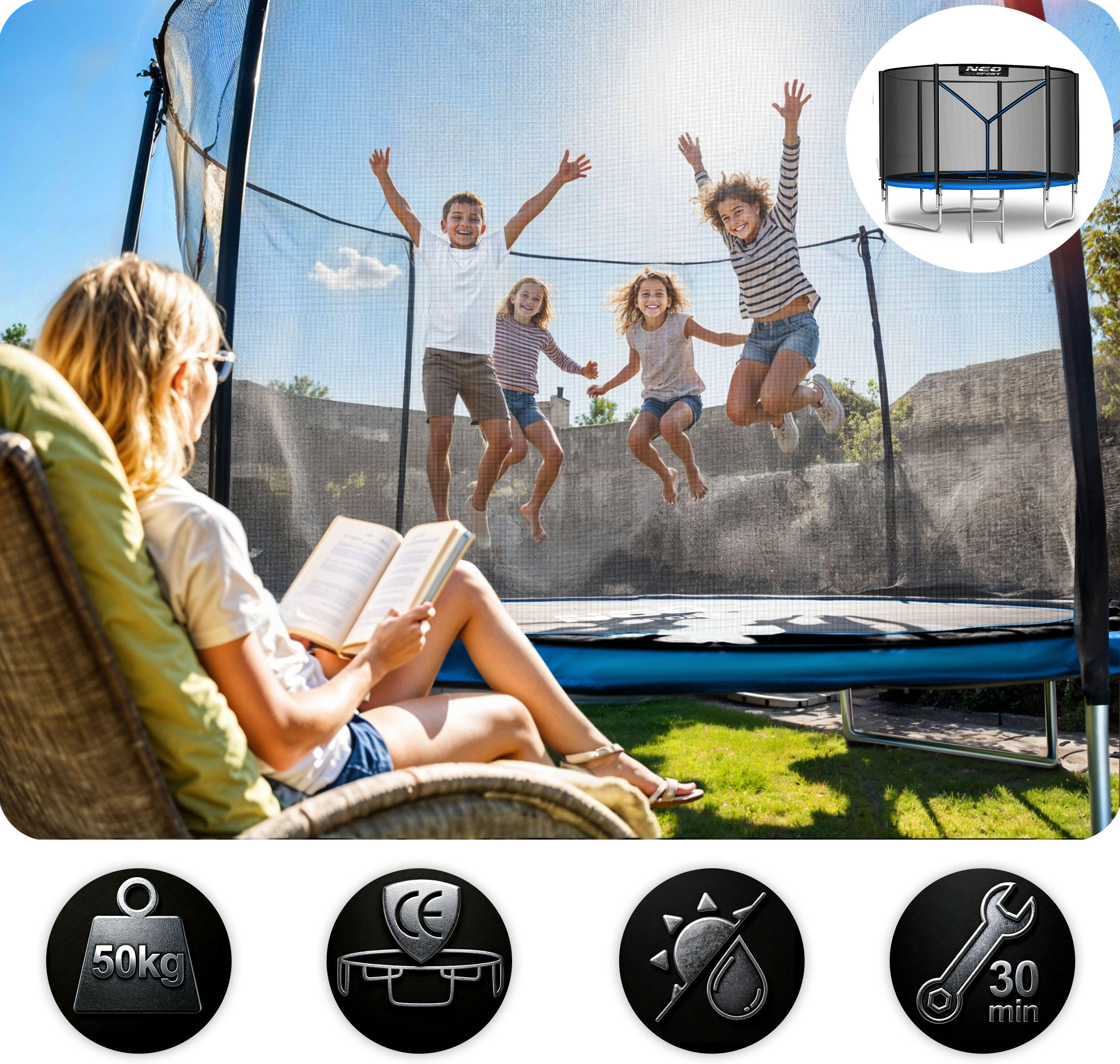 Trampolin Gartentrampolin Kindertrampolin Sicherheitsnetz Neo-Sport 183 cm 6FT 5/7