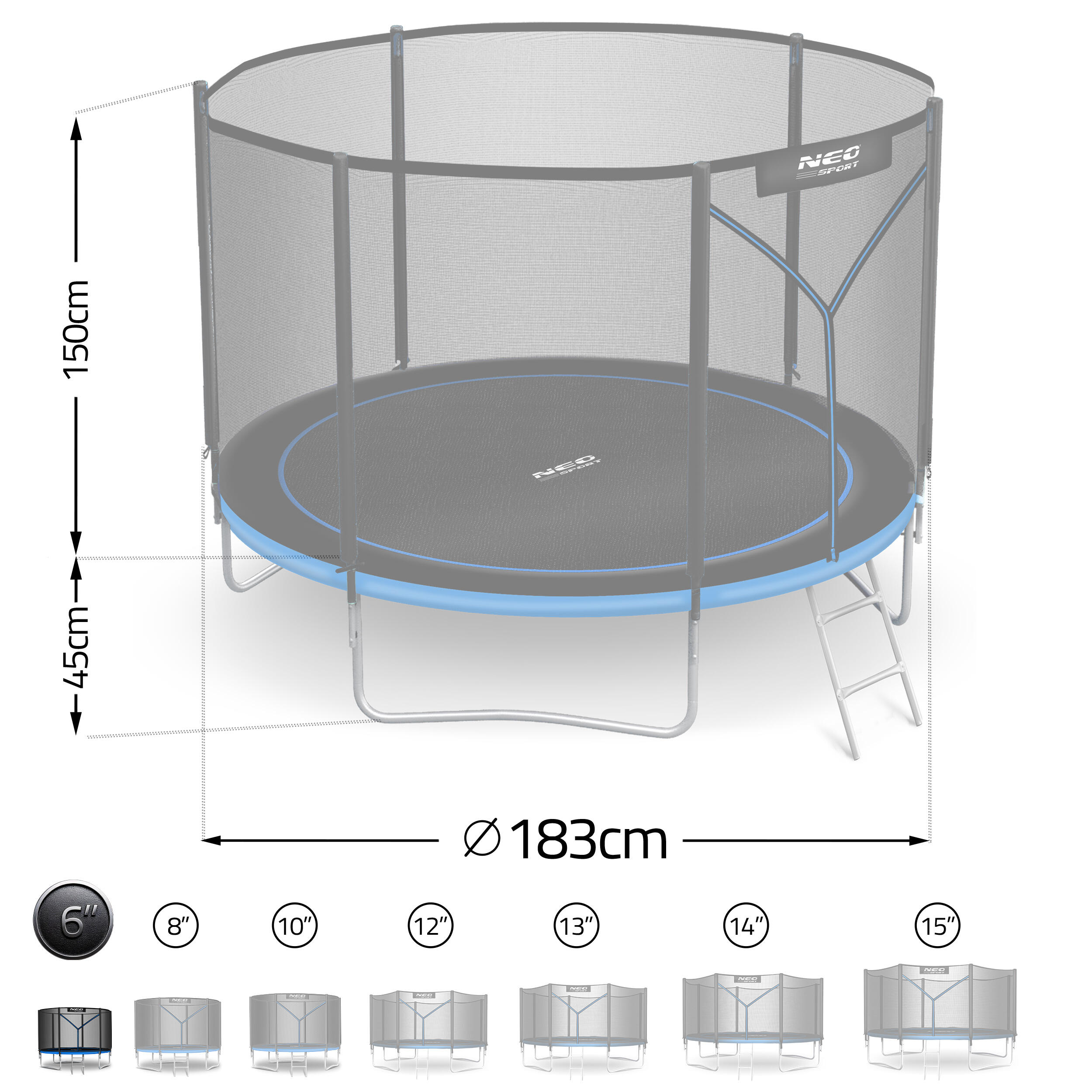 Trampolin Gartentrampolin Kindertrampolin Sicherheitsnetz Neo-Sport 183 cm 6FT 7/7