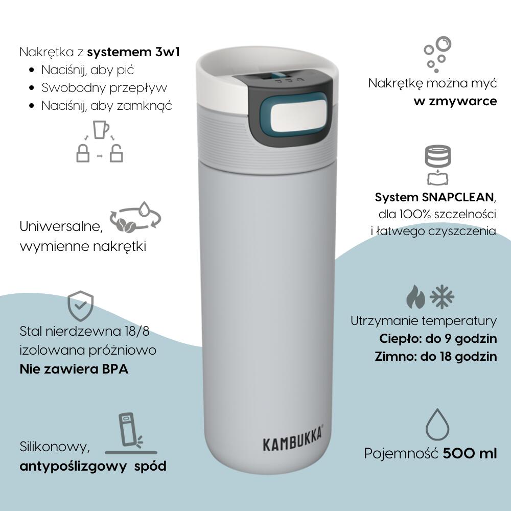 Thermobecher 500ml Kambukka Etna Edelstahl, 3in1, auslaufsicher Uncertain Grey 2/7