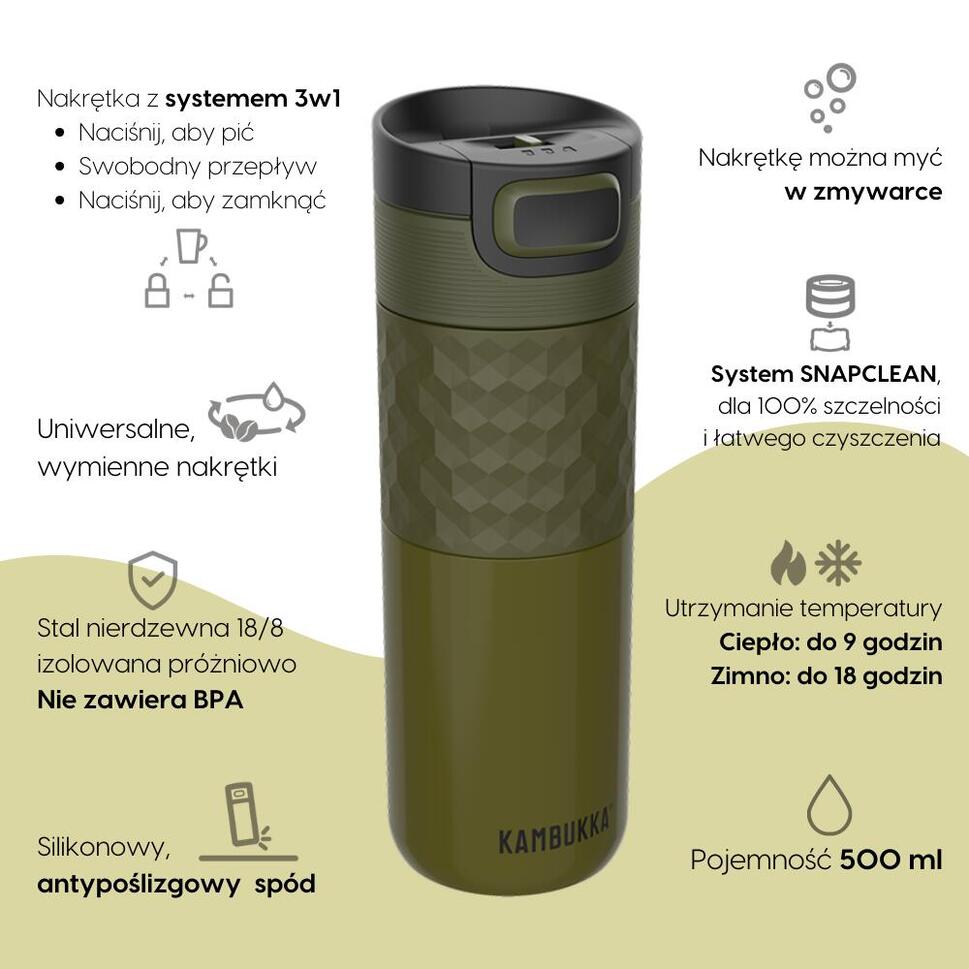 Termos podróżny kubek termiczny Kambukka Etna Grip 500 ml Khaki Warrior