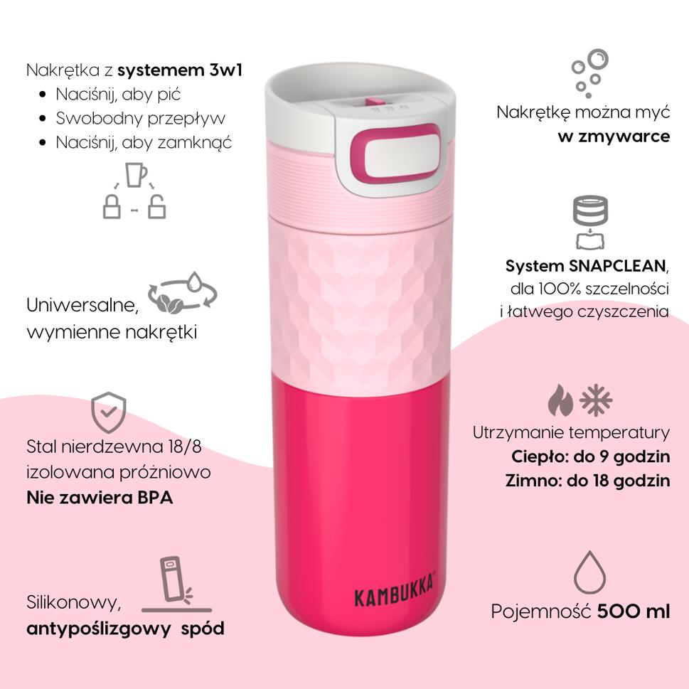 Kubek termiczny termos na ciepłe napoje Kambukka Etna Grip 500ml Diva Pink