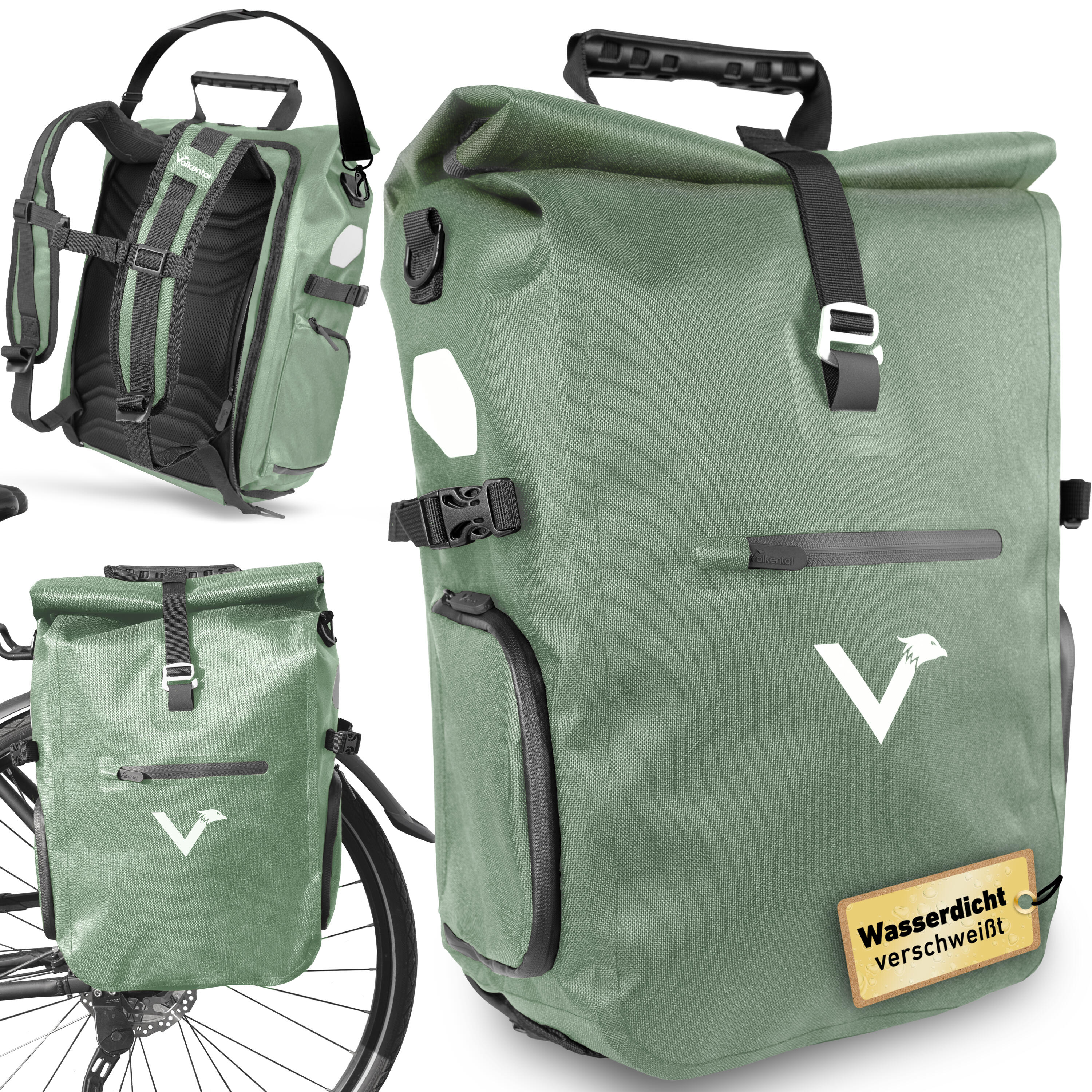 VALKENTAL Fahrradtasche Gepäckträgertasche mit Rucksack Funktion wasserdicht 23L - ValkPro