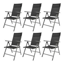 Chaise de camping – Set 6 pièces, Mack, pliante avec coussin, Anthracite/noir