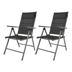 Chaise de camping – Set 2 pièces, Mack, pliante avec coussin, Anthracite/noir