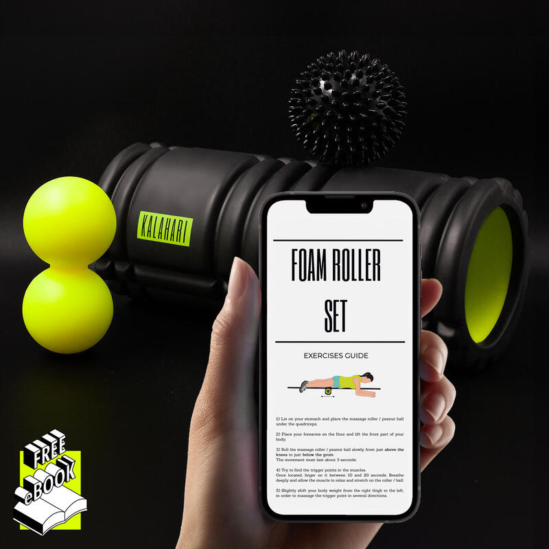 Set Foam Roller 3în1, Rulou pentru masaj muscular, minge dublă și minge cu țepi