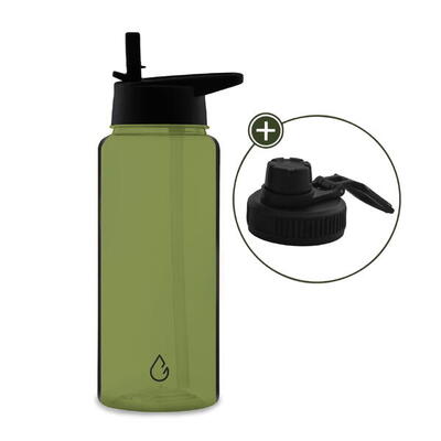Move waterfles olijfgroen transparant 1 liter - dop met rietje en sportdop