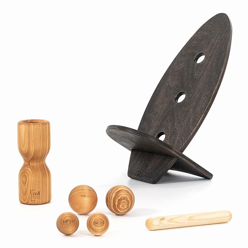 ROLLHOLZ Balance Board Set groß Esche schwarzes Brett Handmade in Germany - ROLLHOLZ