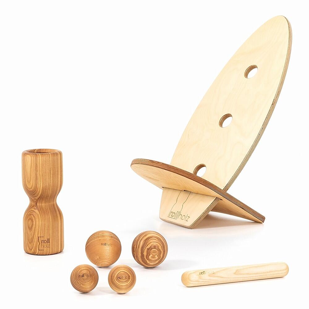 ROLLHOLZ Balance Board Set groß Esche helles Brett Handmade in Germany - ROLLHOLZ