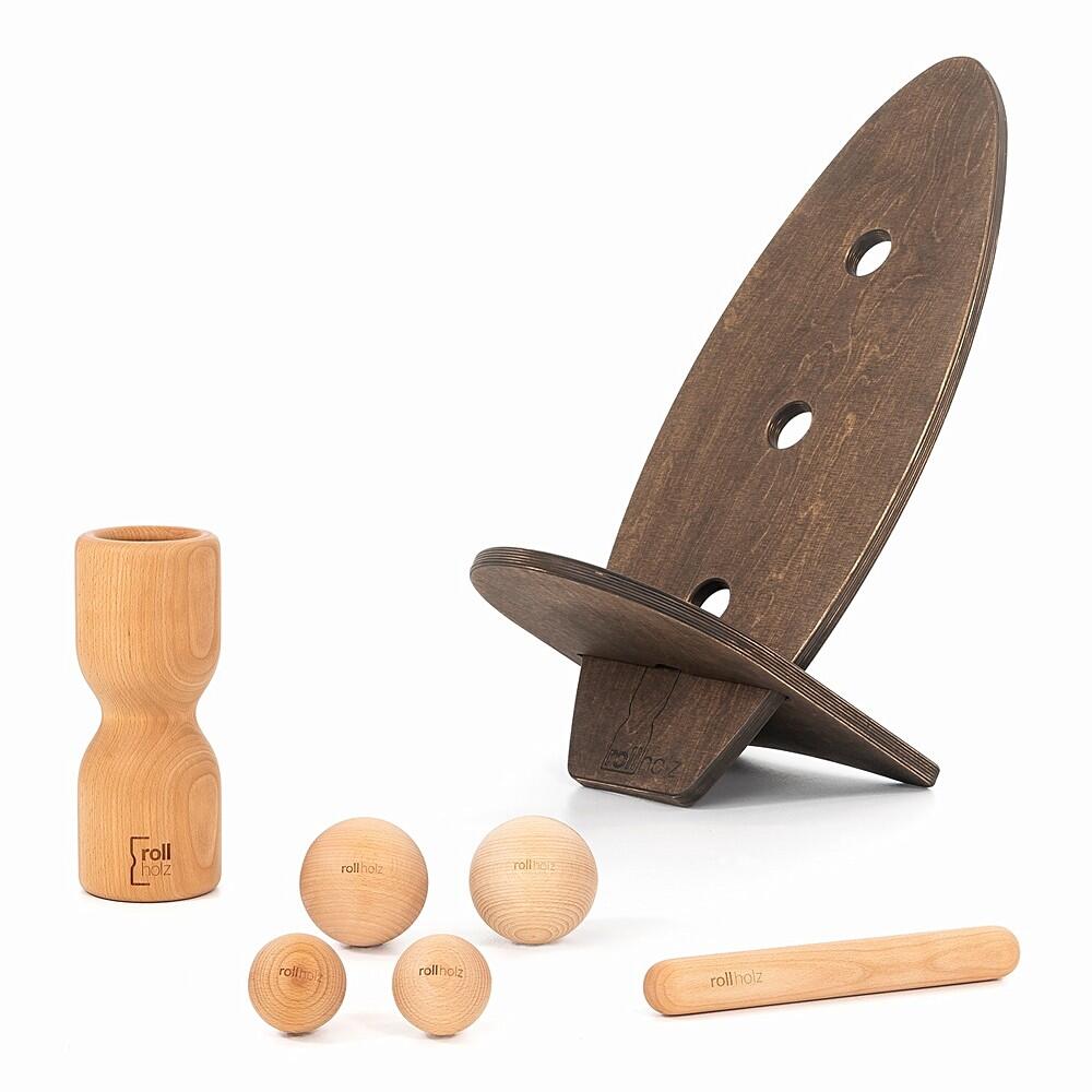 ROLLHOLZ Balance Board Set groß Buche dunkeles Brett Handmade in Germany - ROLLHOLZ