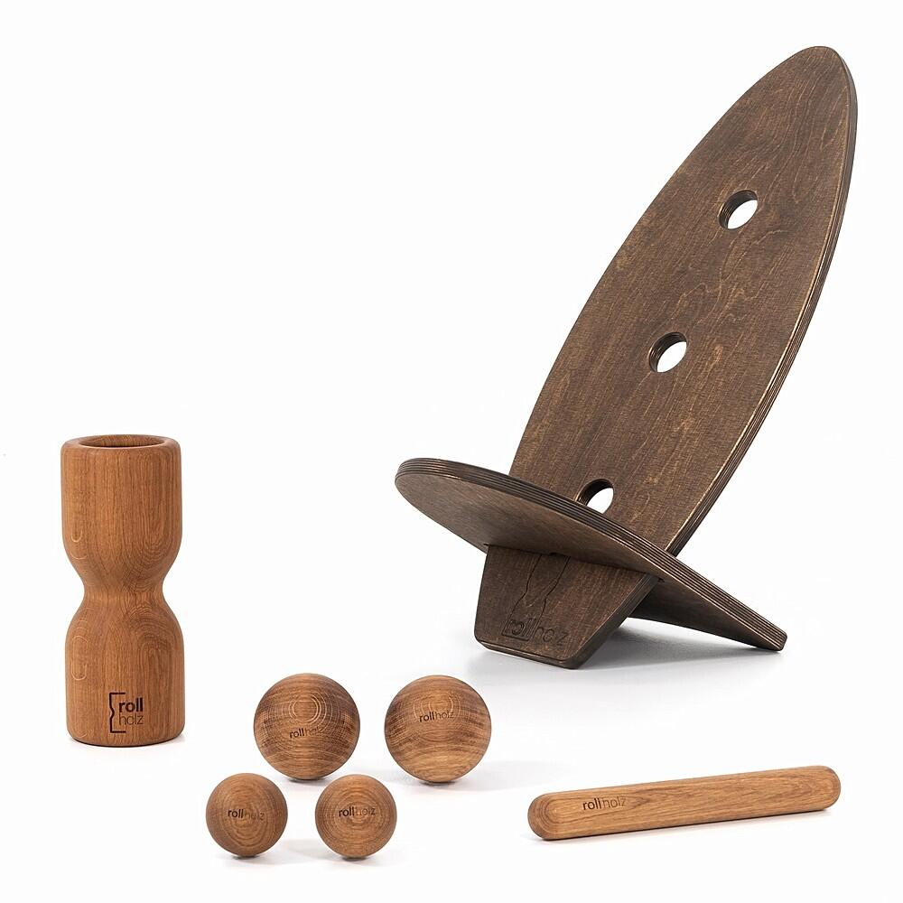 ROLLHOLZ Balance Board Set groß Eiche dunkeles Brett Handmade in Germany - ROLLHOLZ