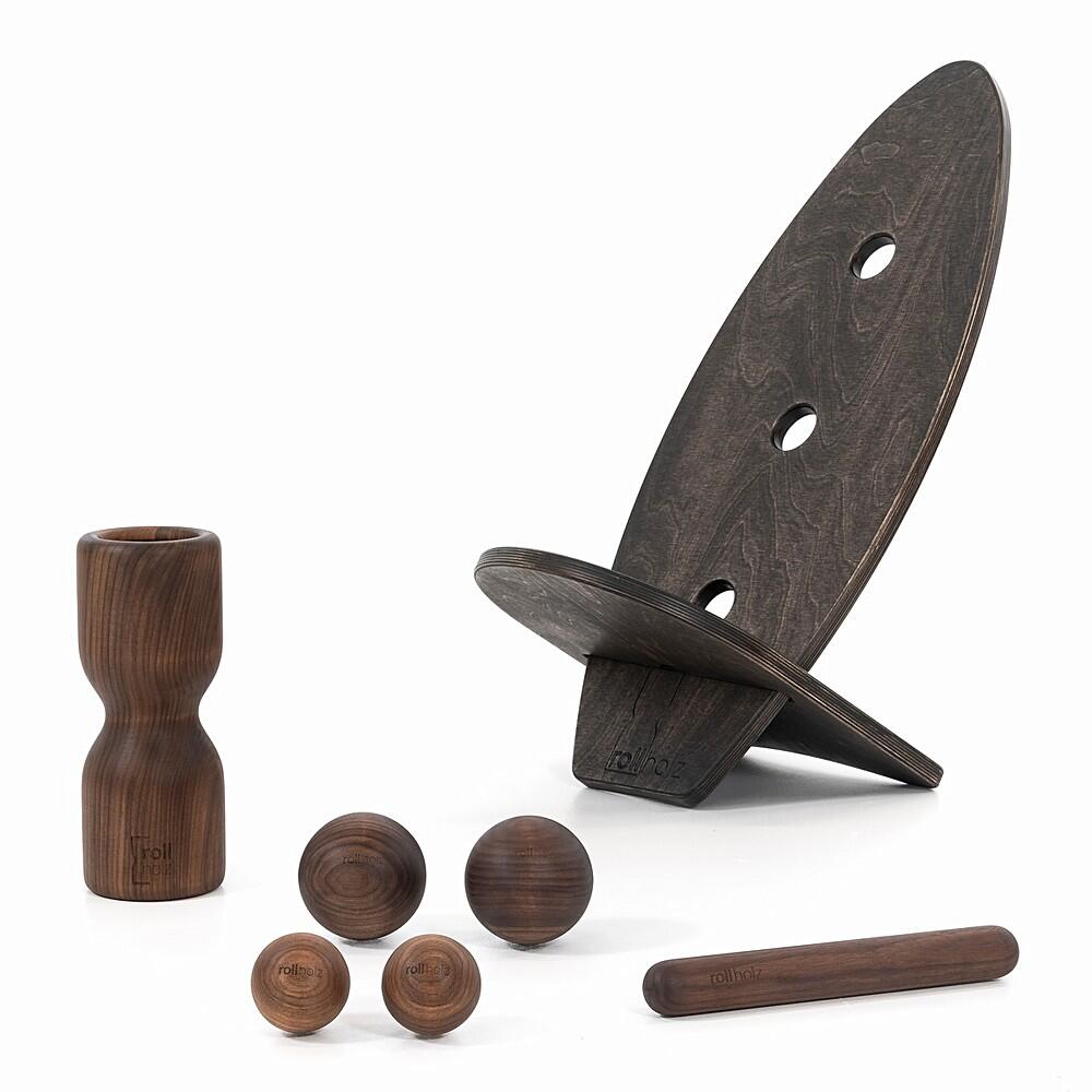 ROLLHOLZ Balance Board Set groß Walnuss schwarzes Brett Handmade in Germany - ROLLHOLZ