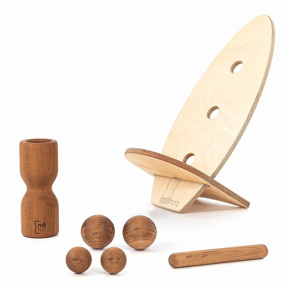 ROLLHOLZ Balance Board Set groß Eiche helles Brett Handmade in Germany - ROLLHOLZ