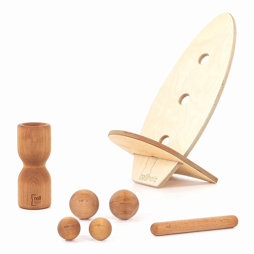 ROLLHOLZ Balance Board Set groß Erle helles Brett Handmade in Germany - ROLLHOLZ