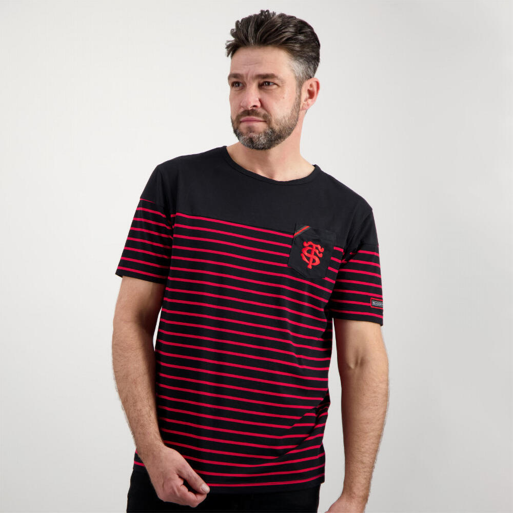 Camiseta Marinière Stade Toulousain x Religion Rugby Preta e Vermelha 4/5