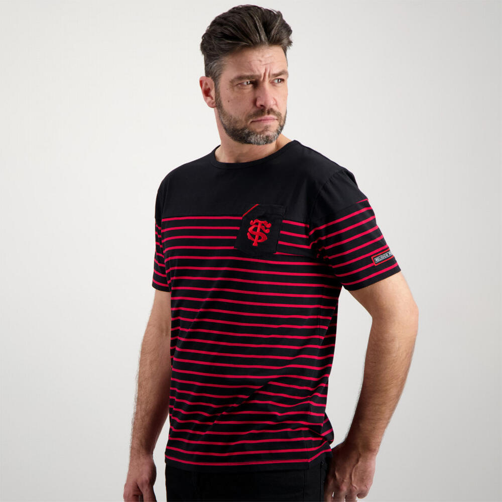 Camiseta Marinière Stade Toulousain x Religion Rugby Preta e Vermelha 3/5