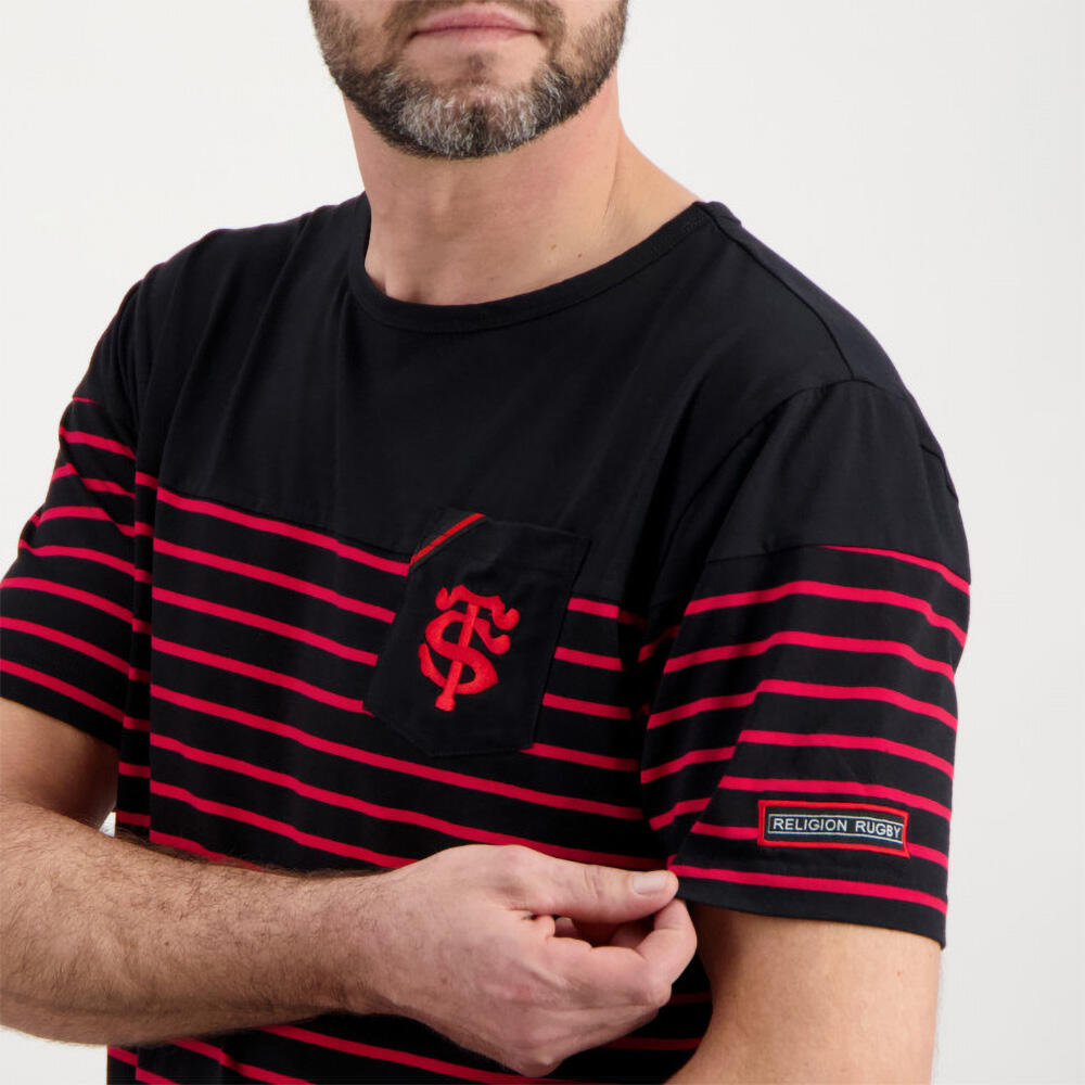 Camiseta Marinière Stade Toulousain x Religion Rugby Preta e Vermelha 5/5