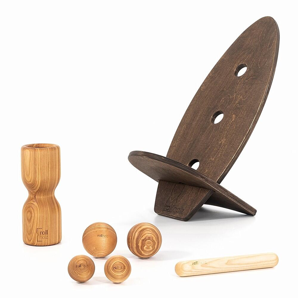 ROLLHOLZ Balance Board Set groß Esche dunkeles Brett Handmade in Germany - ROLLHOLZ