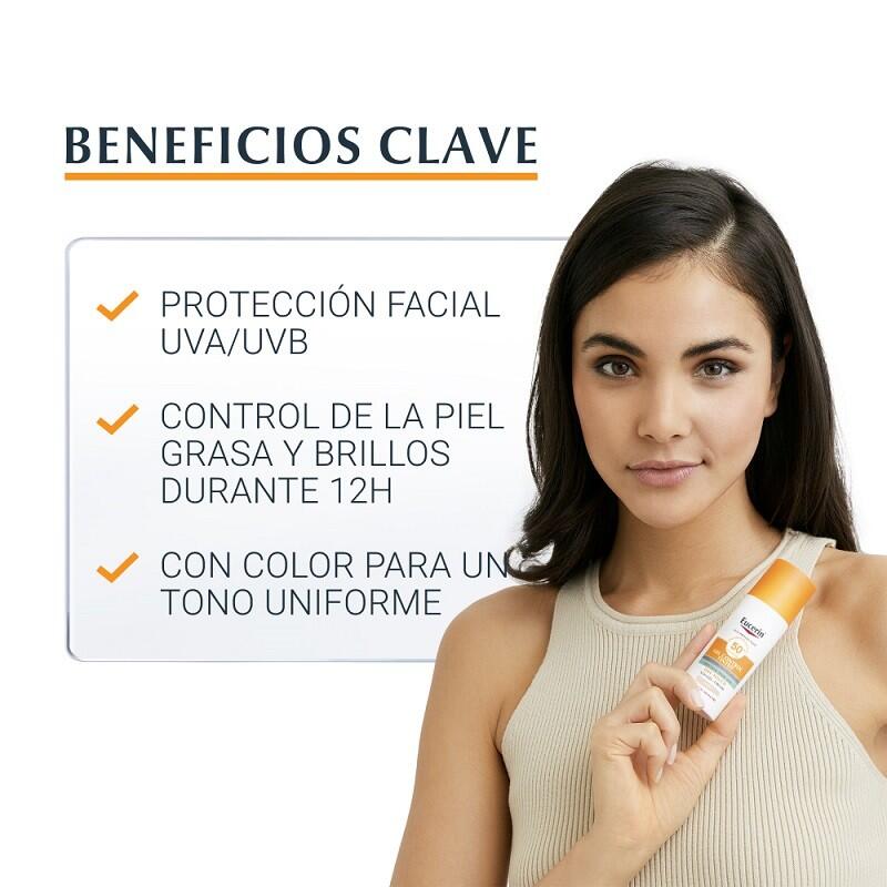 Eucerin Solar Facial Gel-Crema Sin Brillos Color Tono Medio FPS 50+ 50ml 4/7