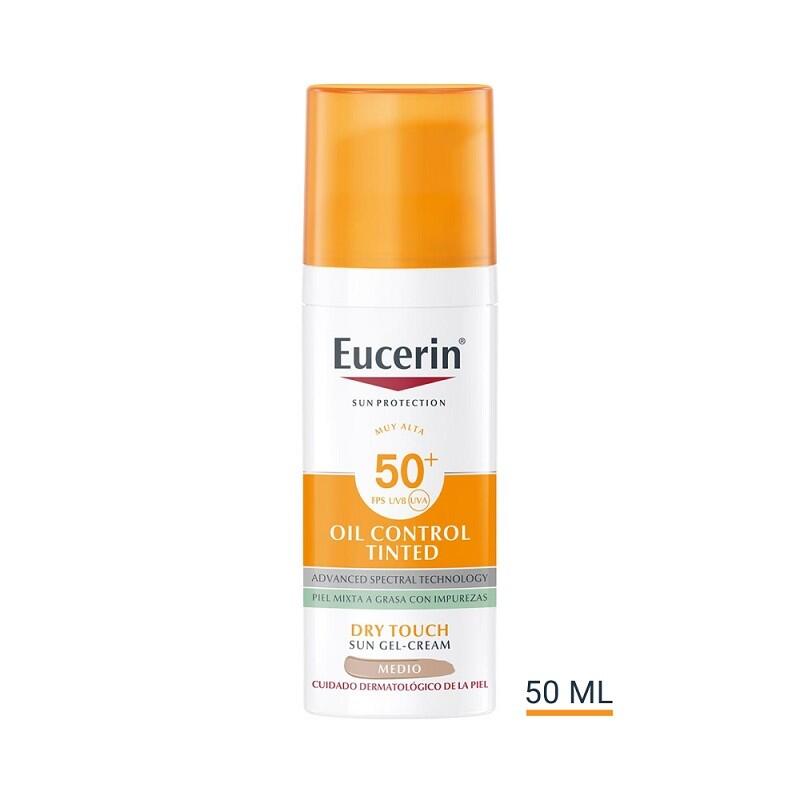 Eucerin Solar Facial Gel-Crema Sin Brillos Color Tono Medio FPS 50+ 50ml 2/7