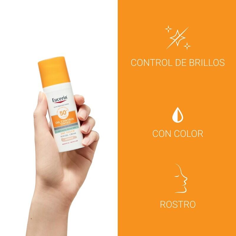 Eucerin Solar Facial Gel-Crema Sin Brillos Color Tono Medio FPS 50+ 50ml 7/7