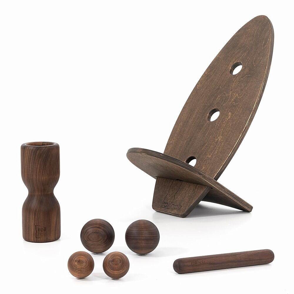 ROLLHOLZ Balance Board Set groß Walnuss dunkeles Brett Handmade in Germany - ROLLHOLZ