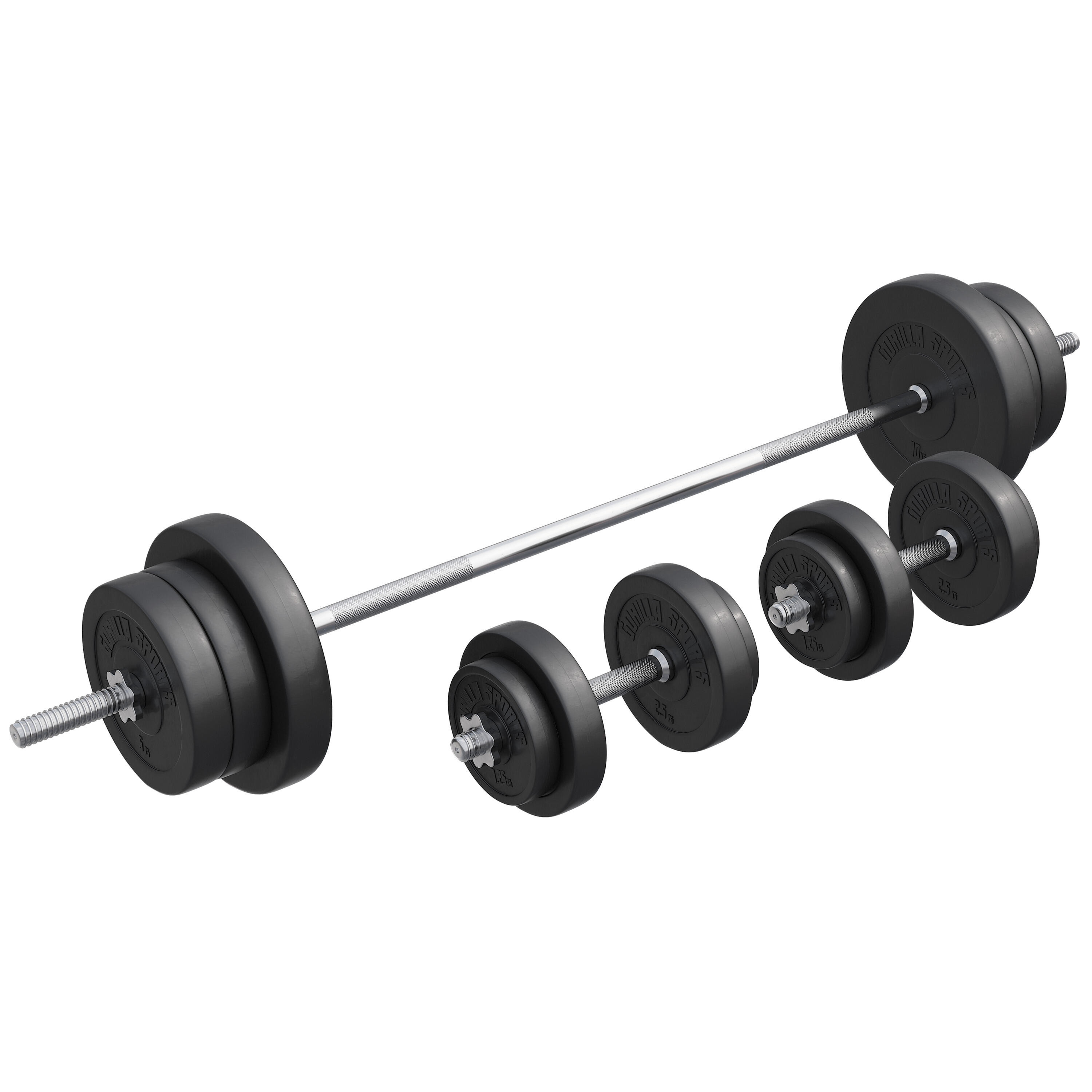 GORILLA SPORTS Kit de Musculación Gorilla Sports de 70Kg  Discos de Plástico y Barra de 170cm