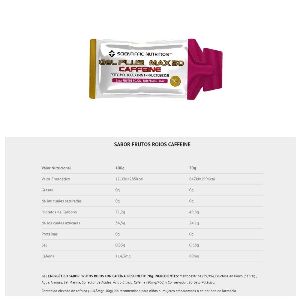 Gel energético Gel Plus Max 50 Cafeína Frutos Rojos Scientiffic Nutrition 3/3